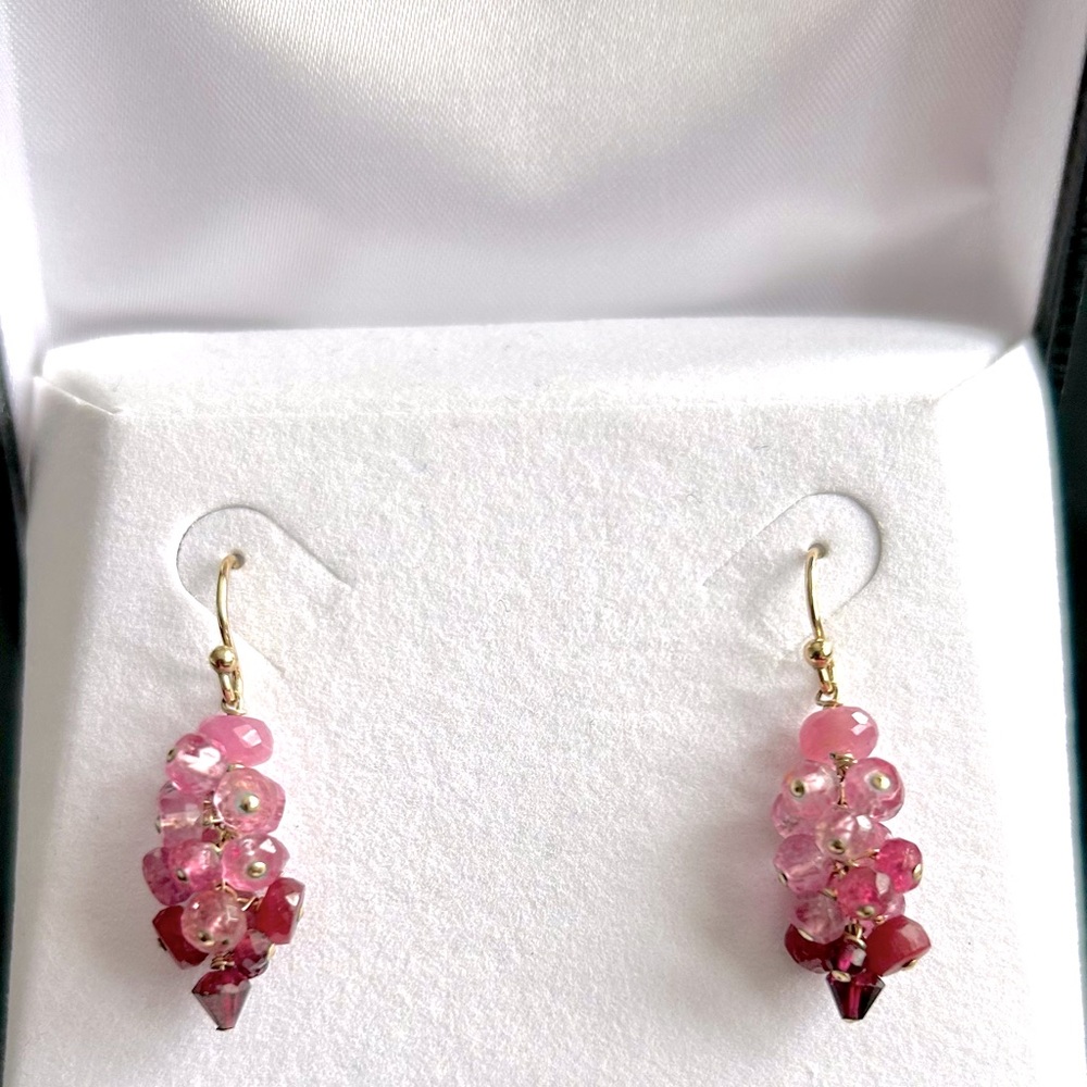 Pink Tourmaline, Sapphire, Topaz, Garnet& Ruby Drop Earrings w Gold Filled Posts